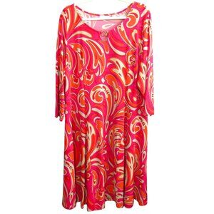 Susan Graver Liquid Knit Dress With Enamel Detail Size XL Pink Swirl A274928